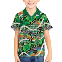 St Patrick's Day Palaka Hawaii Family Matching Long Sleeve Bodycon Dress and Hawaiian Shirt Kukui Nut Pikake Lei Shamrock Dabbing Leprechaun LT14 Son's Shirt Green - Polynesian Pride