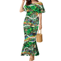 St Patrick's Day Palaka Hawaii Family Matching Mermaid Dress and Hawaiian Shirt Kukui Nut Pikake Lei Shamrock Dabbing Leprechaun LT14 Mom's Dress Green - Polynesian Pride