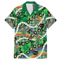 St Patrick's Day Palaka Hawaii Family Matching Off The Shoulder Long Sleeve Dress and Hawaiian Shirt Kukui Nut Pikake Lei Shamrock Dabbing Leprechaun LT14 Dad's Shirt - Short Sleeve Green - Polynesian Pride