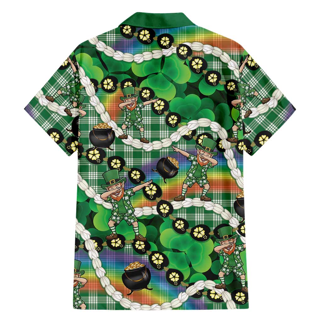 St Patrick's Day Palaka Hawaii Family Matching Off Shoulder Maxi Dress and Hawaiian Shirt Kukui Nut Pikake Lei Shamrock Dabbing Leprechaun