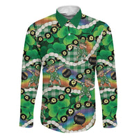 St Patrick's Day Palaka Hawaii Family Matching Off Shoulder Maxi Dress and Hawaiian Shirt Kukui Nut Pikake Lei Shamrock Dabbing Leprechaun