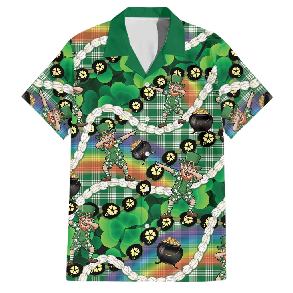 St Patrick's Day Palaka Hawaii Family Matching Short Sleeve Bodycon Dress and Hawaiian Shirt Kukui Nut Pikake Lei Shamrock Dabbing Leprechaun LT14 Dad's Shirt - Short Sleeve Green - Polynesian Pride