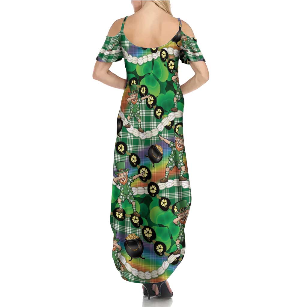St Patrick's Day Palaka Hawaii Family Matching Summer Maxi Dress and Hawaiian Shirt Kukui Nut Pikake Lei Shamrock Dabbing Leprechaun