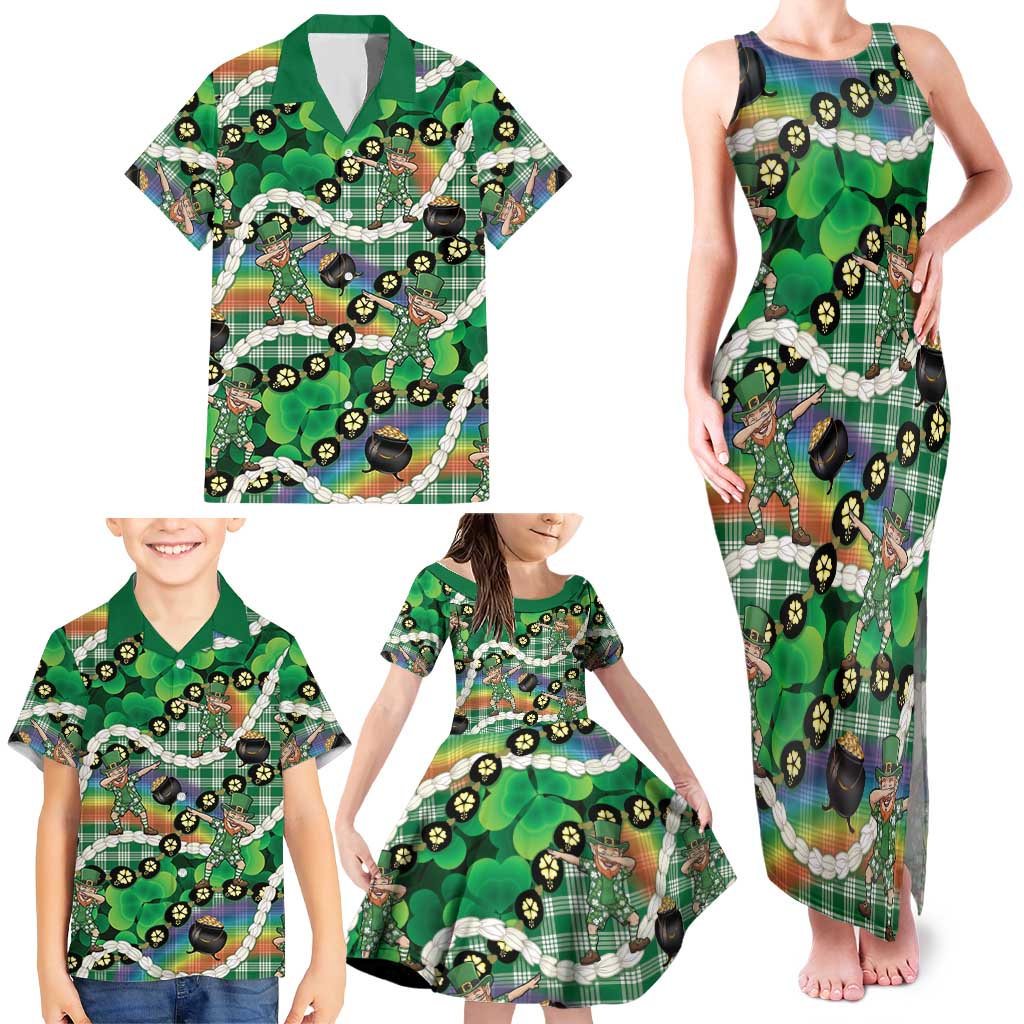 St Patrick's Day Palaka Hawaii Family Matching Tank Maxi Dress and Hawaiian Shirt Kukui Nut Pikake Lei Shamrock Dabbing Leprechaun LT14 - Polynesian Pride