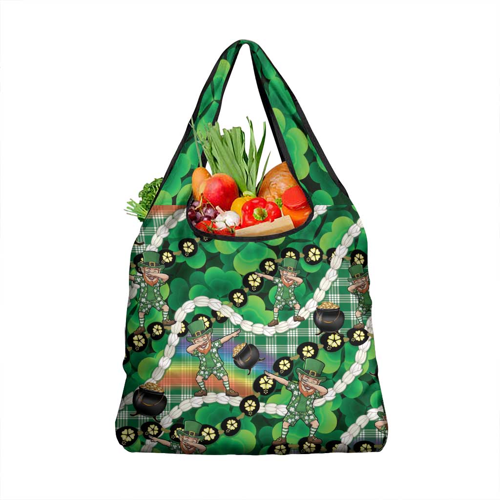 St Patrick's Day Palaka Hawaii Grocery Bag Kukui Nut Pikake Lei Shamrock Dabbing Leprechaun LT14 1-pack One Size Green - Polynesian Pride