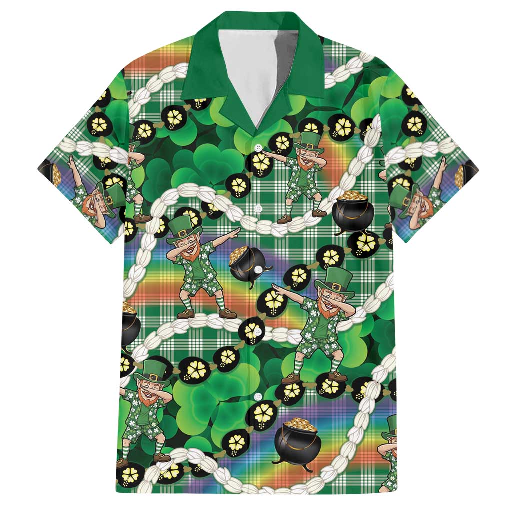 St Patrick's Day Palaka Hawaii Hawaiian Shirt Kukui Nut Pikake Lei Shamrock Dabbing Leprechaun