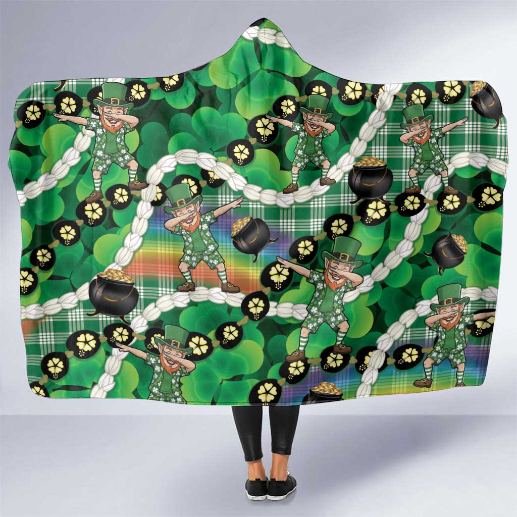 St Patrick's Day Palaka Hawaii Hooded Blanket Kukui Nut Pikake Lei Shamrock Dabbing Leprechaun LT14 One Size Green - Polynesian Pride