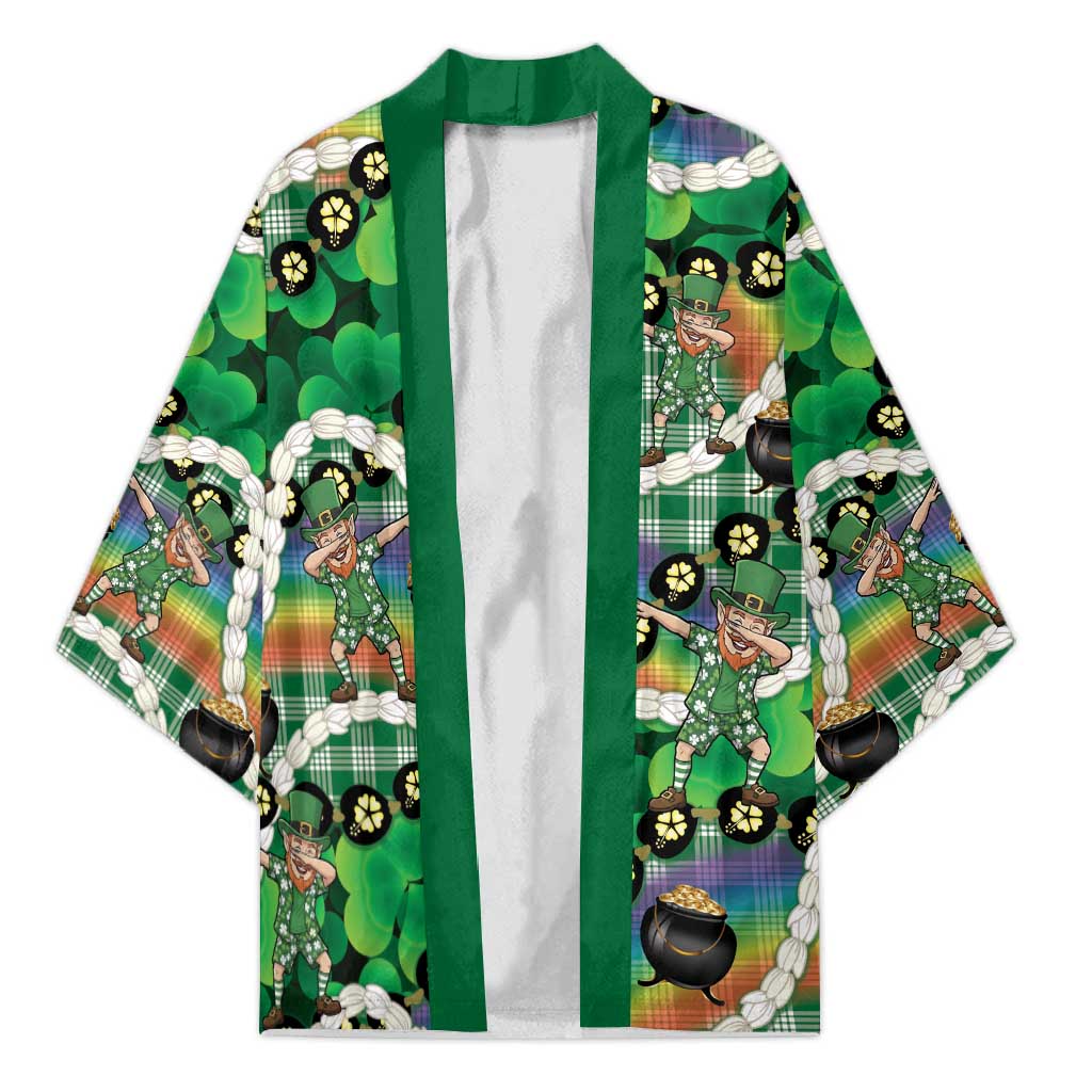 St Patrick's Day Palaka Hawaii Kimono Kukui Nut Pikake Lei Shamrock Dabbing Leprechaun LT14 Unisex Green - Polynesian Pride