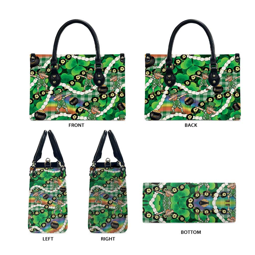 St Patrick's Day Palaka Hawaii Leather Bag Kukui Nut Pikake Lei Shamrock Dabbing Leprechaun