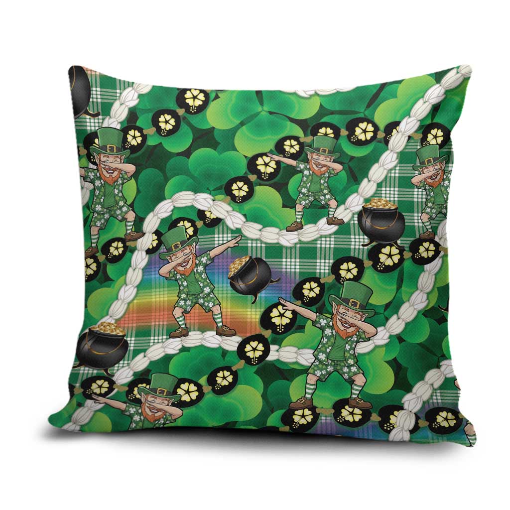 St Patrick's Day Palaka Hawaii Pillow Cover Kukui Nut Pikake Lei Shamrock Dabbing Leprechaun LT14 Green - Polynesian Pride
