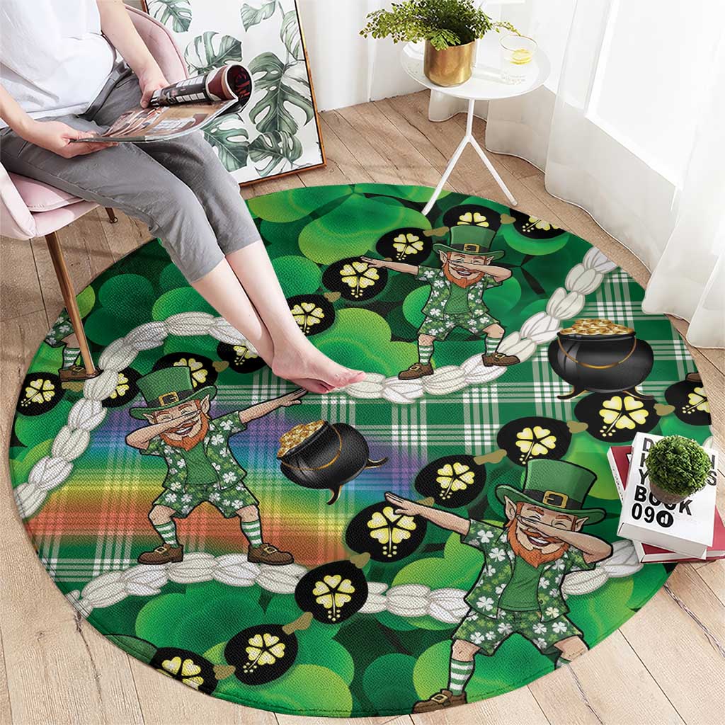 St Patrick's Day Palaka Hawaii Round Carpet Kukui Nut Pikake Lei Shamrock Dabbing Leprechaun