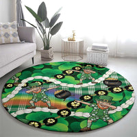 St Patrick's Day Palaka Hawaii Round Carpet Kukui Nut Pikake Lei Shamrock Dabbing Leprechaun