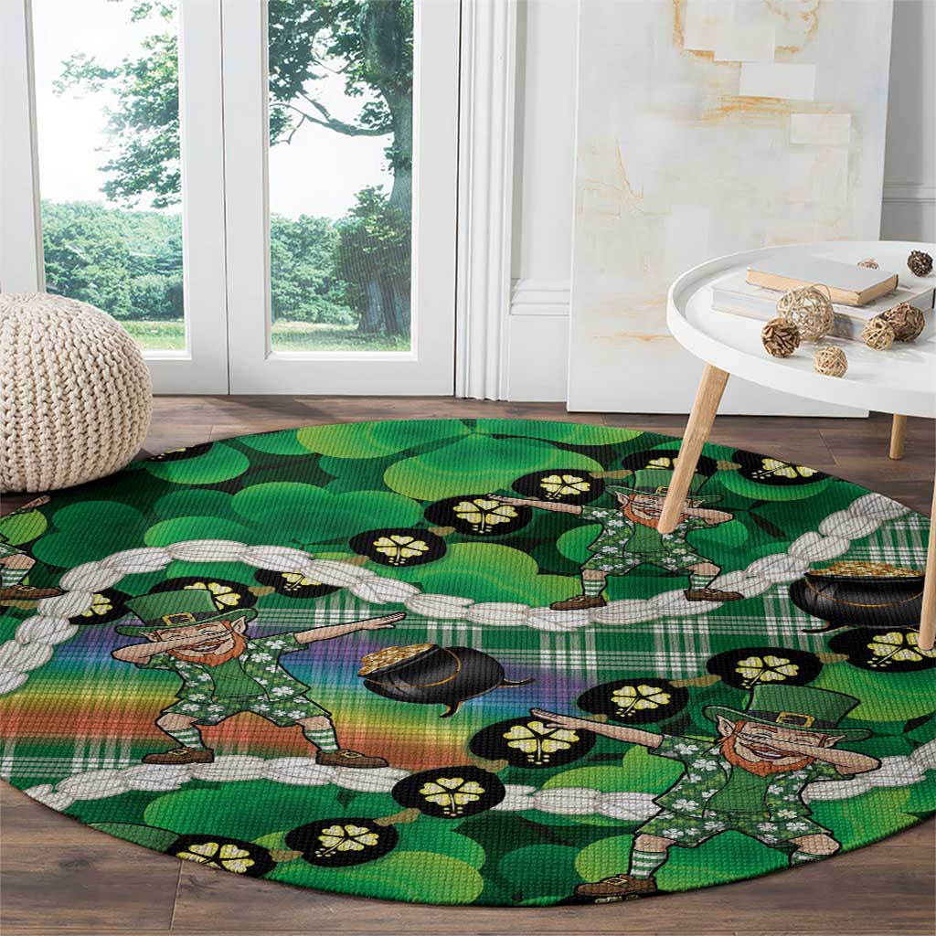 St Patrick's Day Palaka Hawaii Round Carpet Kukui Nut Pikake Lei Shamrock Dabbing Leprechaun