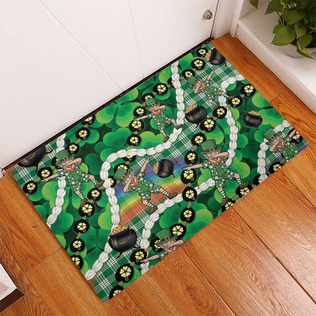 St Patrick's Day Palaka Hawaii Rubber Doormat Kukui Nut Pikake Lei Shamrock Dabbing Leprechaun LT14 - Polynesian Pride