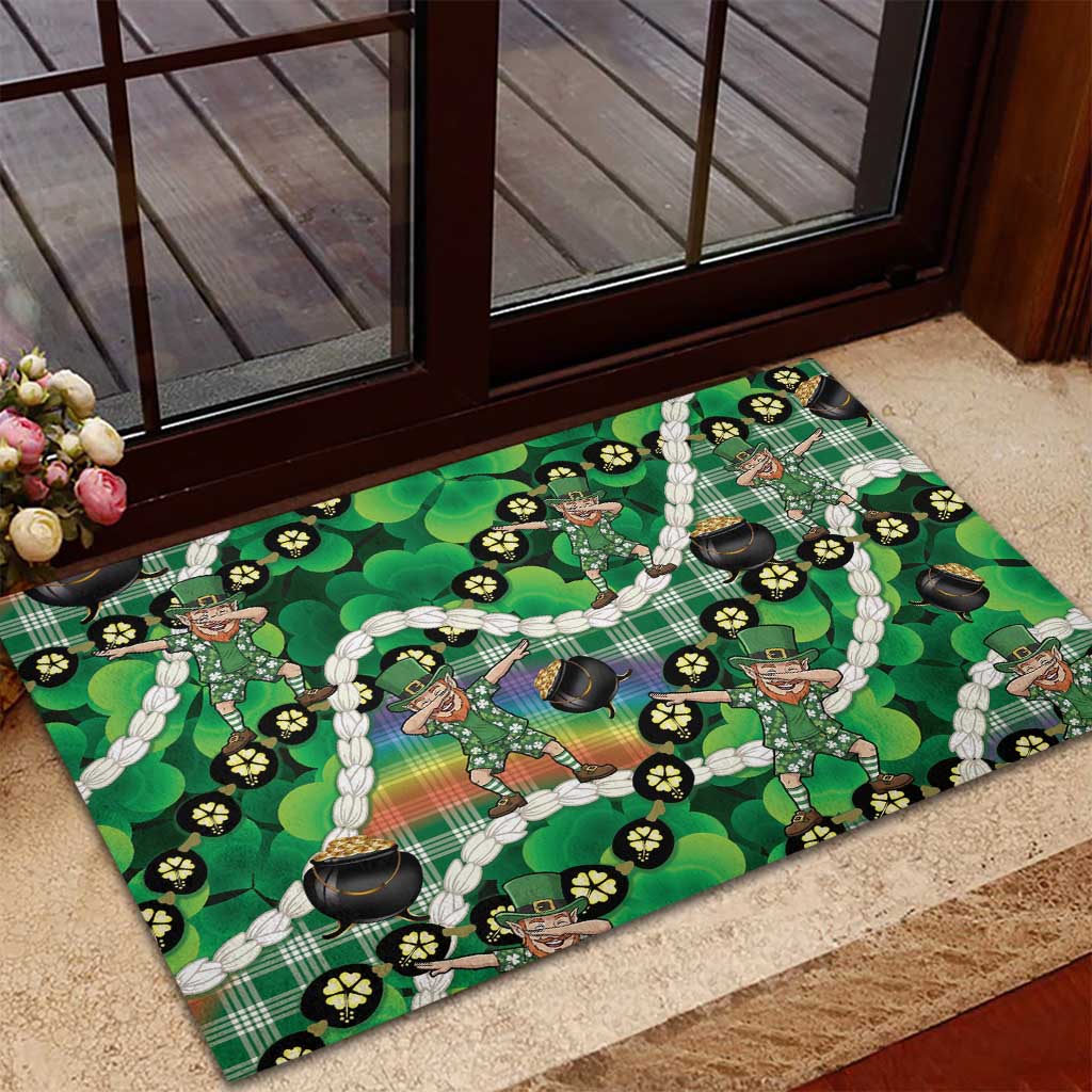 St Patrick's Day Palaka Hawaii Rubber Doormat Kukui Nut Pikake Lei Shamrock Dabbing Leprechaun LT14 - Polynesian Pride