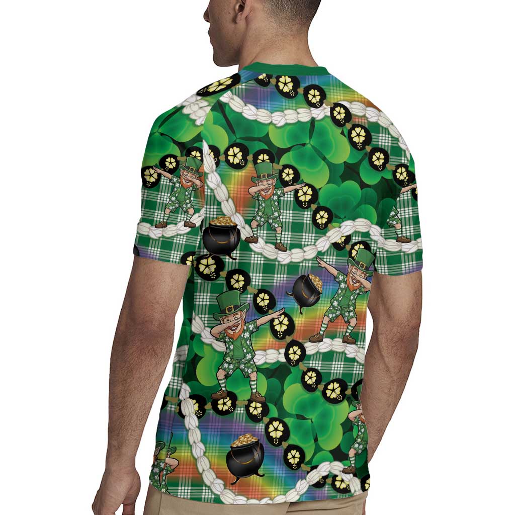 St Patrick's Day Palaka Hawaii Rugby Jersey Kukui Nut Pikake Lei Shamrock Dabbing Leprechaun