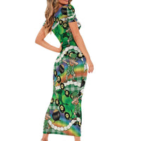 St Patrick's Day Palaka Hawaii Short Sleeve Bodycon Dress Kukui Nut Pikake Lei Shamrock Dabbing Leprechaun