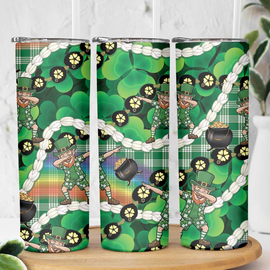 St Patrick's Day Palaka Hawaii Skinny Tumbler Kukui Nut Pikake Lei Shamrock Dabbing Leprechaun LT14 - Polynesian Pride