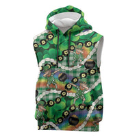 St Patrick's Day Palaka Hawaii Sleeveless Hoodie Kukui Nut Pikake Lei Shamrock Dabbing Leprechaun