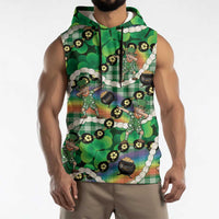 St Patrick's Day Palaka Hawaii Sleeveless Hoodie Kukui Nut Pikake Lei Shamrock Dabbing Leprechaun
