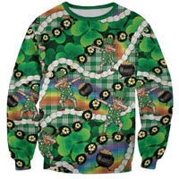 St Patrick's Day Palaka Hawaii Sweatshirt Kukui Nut Pikake Lei Shamrock Dabbing Leprechaun