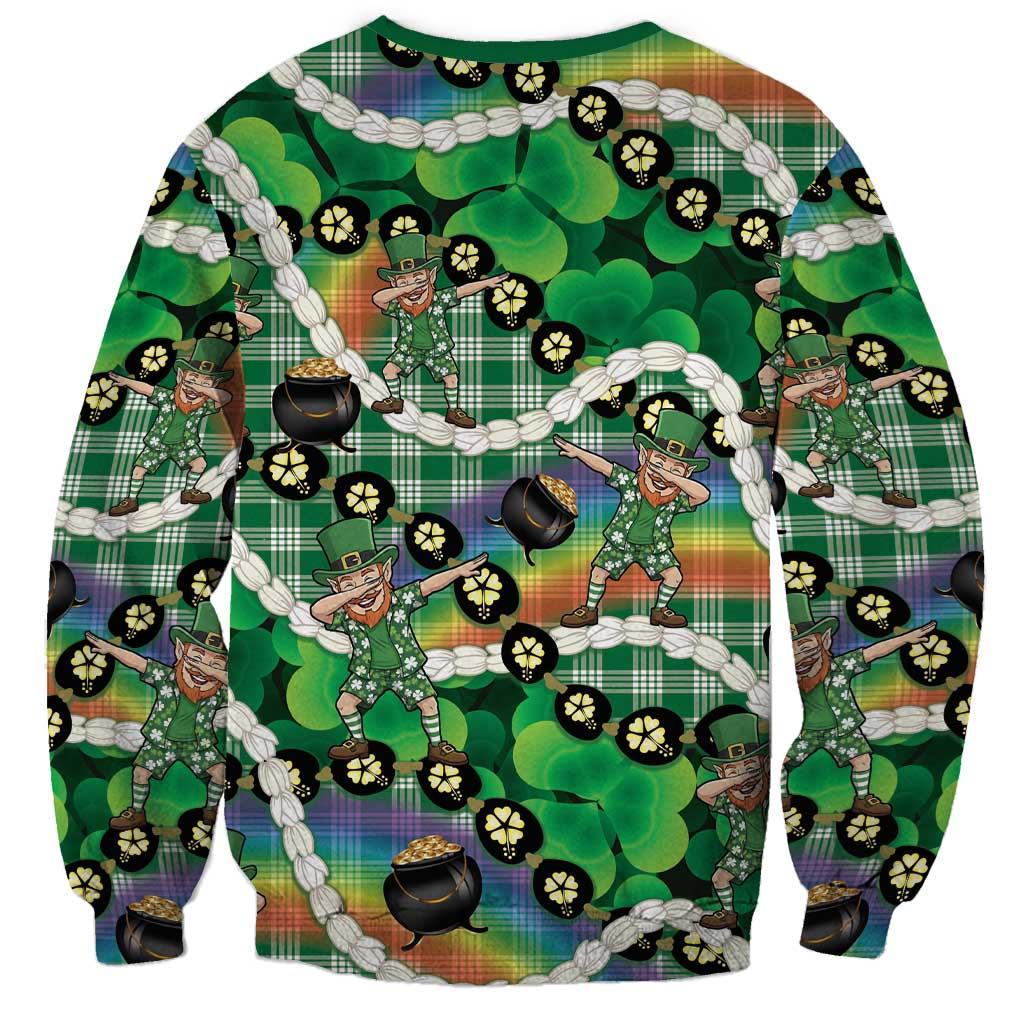 St Patrick's Day Palaka Hawaii Sweatshirt Kukui Nut Pikake Lei Shamrock Dabbing Leprechaun