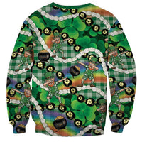 St Patrick's Day Palaka Hawaii Sweatshirt Kukui Nut Pikake Lei Shamrock Dabbing Leprechaun