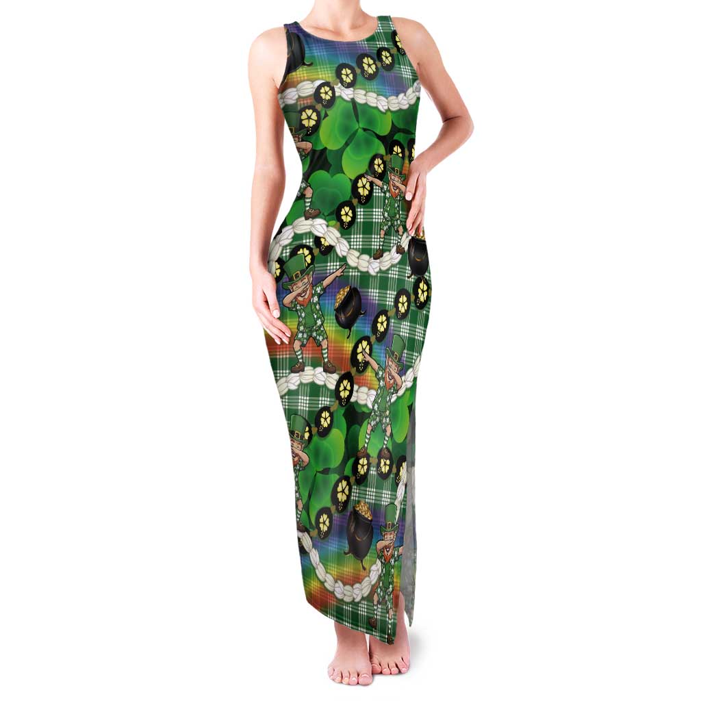 St Patrick's Day Palaka Hawaii Tank Maxi Dress Kukui Nut Pikake Lei Shamrock Dabbing Leprechaun