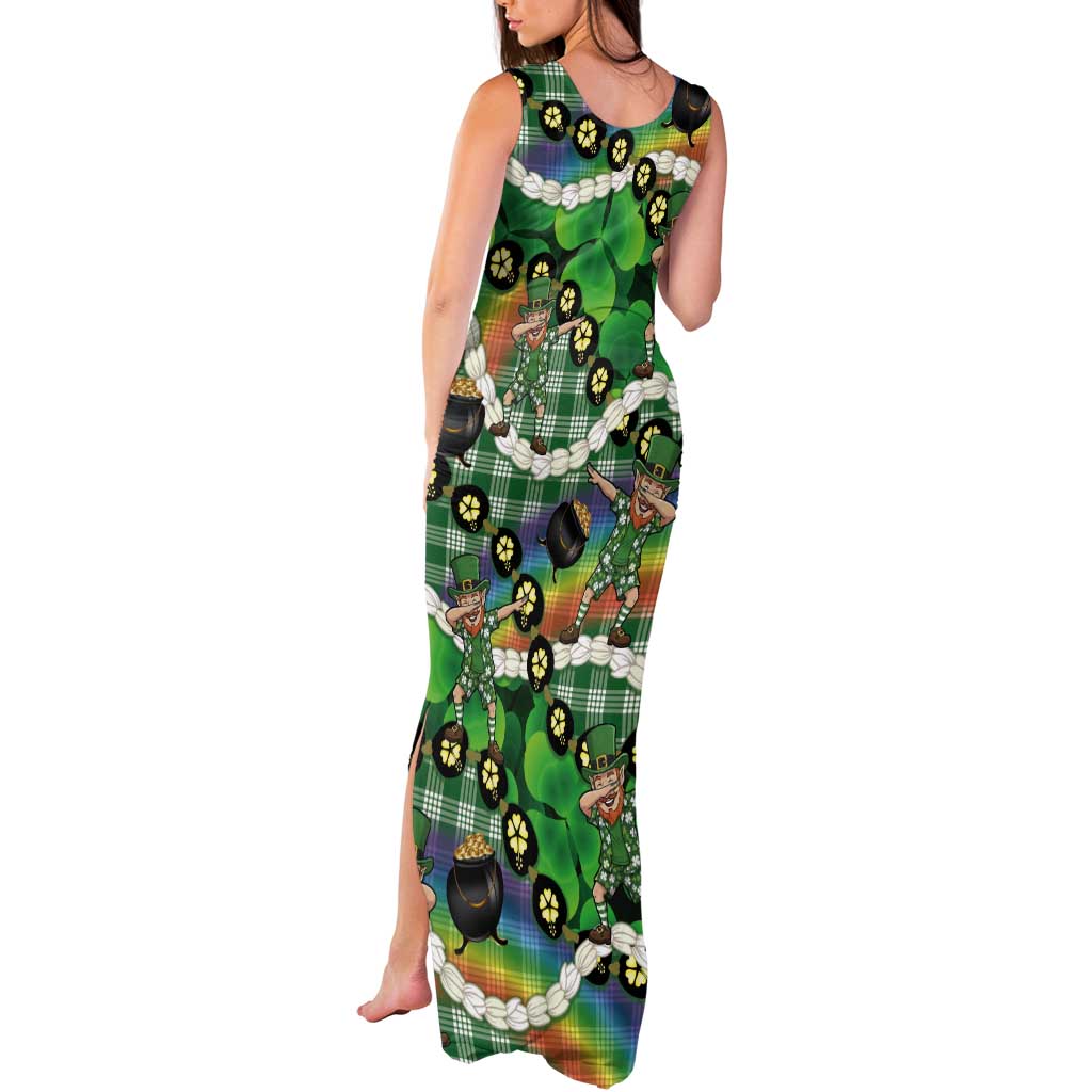 St Patrick's Day Palaka Hawaii Tank Maxi Dress Kukui Nut Pikake Lei Shamrock Dabbing Leprechaun