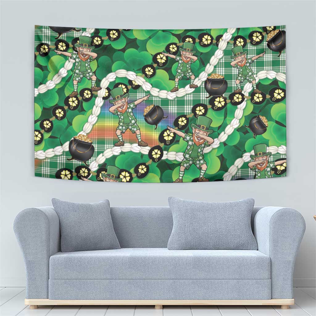 St Patrick's Day Palaka Hawaii Tapestry Kukui Nut Pikake Lei Shamrock Dabbing Leprechaun