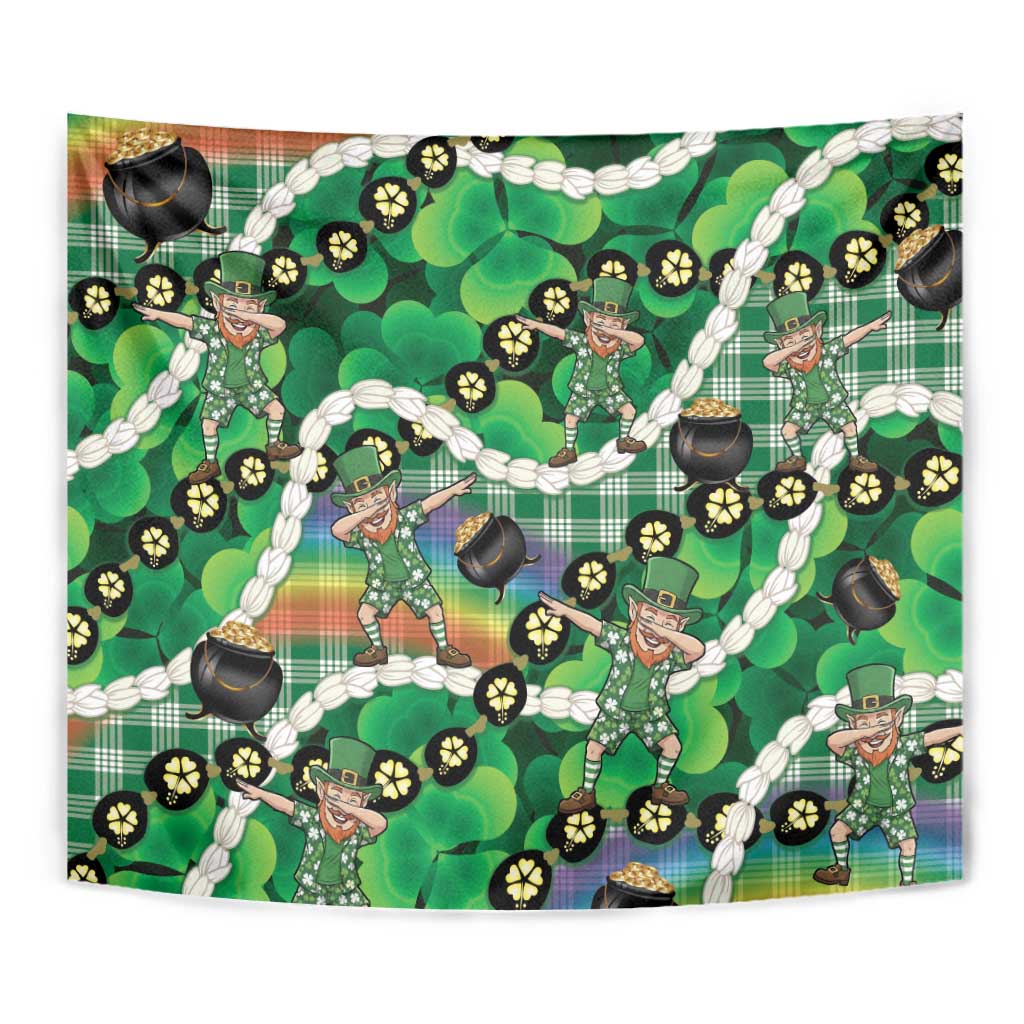St Patrick's Day Palaka Hawaii Tapestry Kukui Nut Pikake Lei Shamrock Dabbing Leprechaun