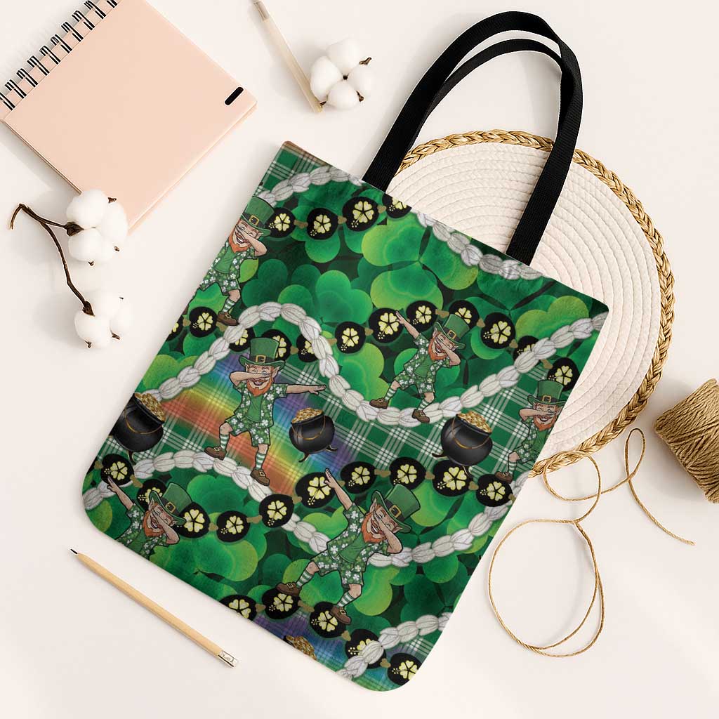 St Patrick's Day Palaka Hawaii Tote Bag Kukui Nut Pikake Lei Shamrock Dabbing Leprechaun