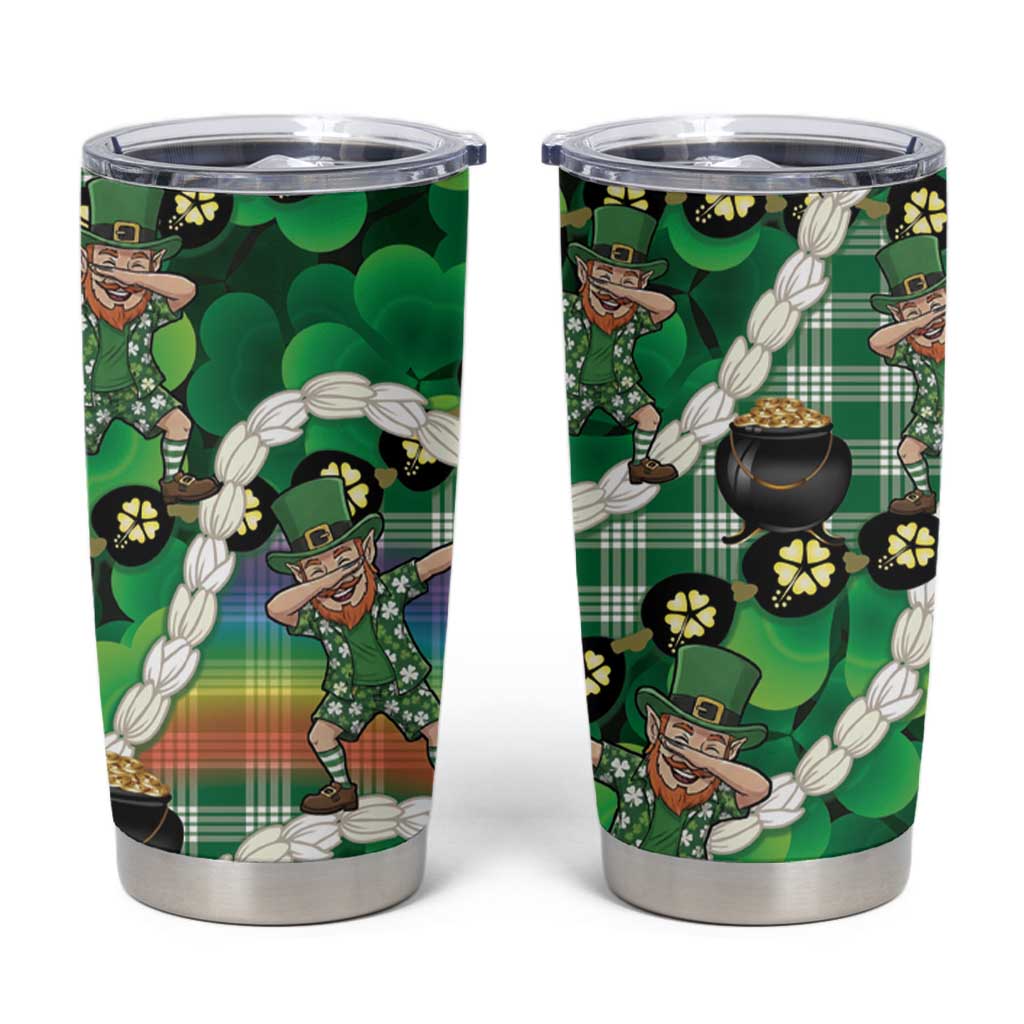 St Patrick's Day Palaka Hawaii Tumbler Cup Kukui Nut Pikake Lei Shamrock Dabbing Leprechaun