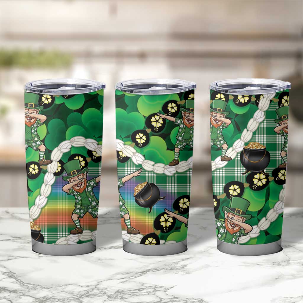 St Patrick's Day Palaka Hawaii Tumbler Cup Kukui Nut Pikake Lei Shamrock Dabbing Leprechaun