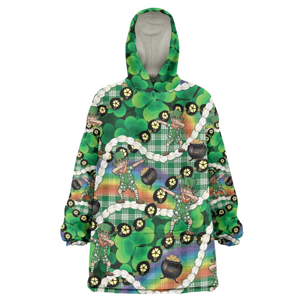 St Patrick's Day Palaka Hawaii Wearable Blanket Hoodie Kukui Nut Pikake Lei Shamrock Dabbing Leprechaun LT14 One Size Green - Polynesian Pride