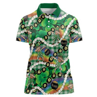St Patrick's Day Palaka Hawaii Women Polo Shirt Kukui Nut Pikake Lei Shamrock Dabbing Leprechaun