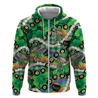 St Patrick's Day Palaka Hawaii Zip Hoodie Kukui Nut Pikake Lei Shamrock Dabbing Leprechaun