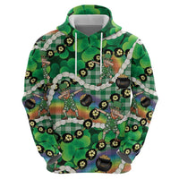St Patrick's Day Palaka Hawaii Zip Hoodie Kukui Nut Pikake Lei Shamrock Dabbing Leprechaun