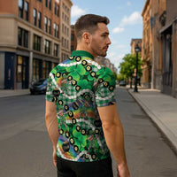 St Patrick's Day Palaka Hawaii Zipper Polo Shirt Kukui Nut Pikake Lei Shamrock Dabbing Leprechaun