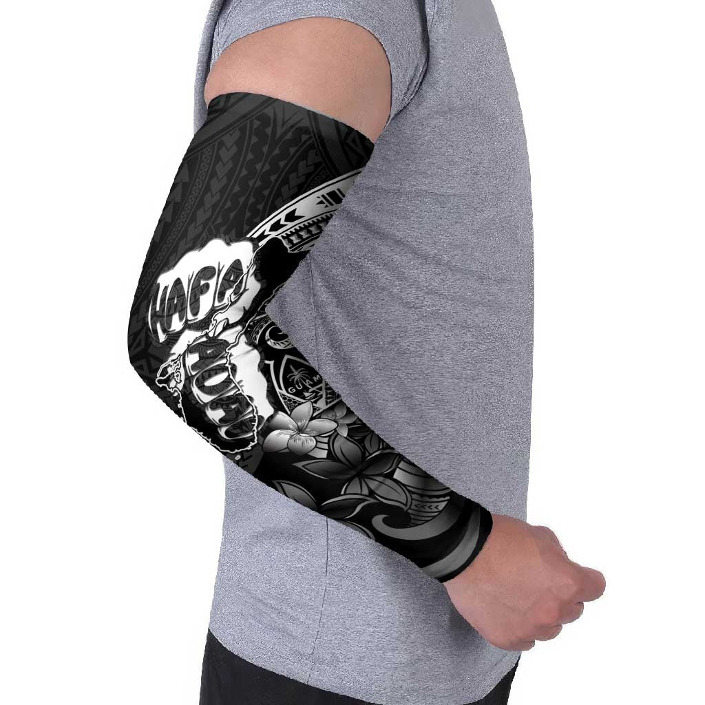 Hafa Adai Guam Discovery Day Arm Sleeves Chamorro Latte Stone Hand Black Version