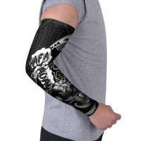 Hafa Adai Guam Discovery Day Arm Sleeves Chamorro Latte Stone Hand Black Version