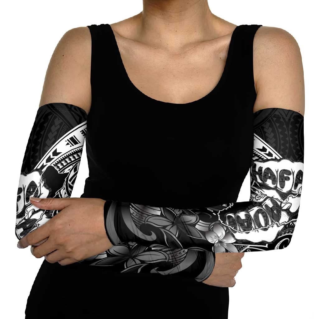 Hafa Adai Guam Discovery Day Arm Sleeves Chamorro Latte Stone Hand Black Version