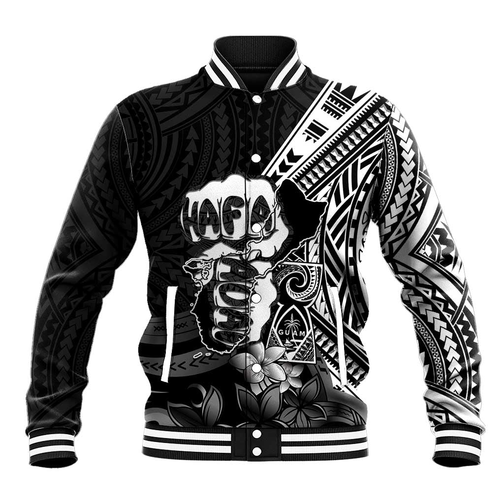 Hafa Adai Guam Discovery Day Baseball Jacket Chamorro Latte Stone Hand Black Version