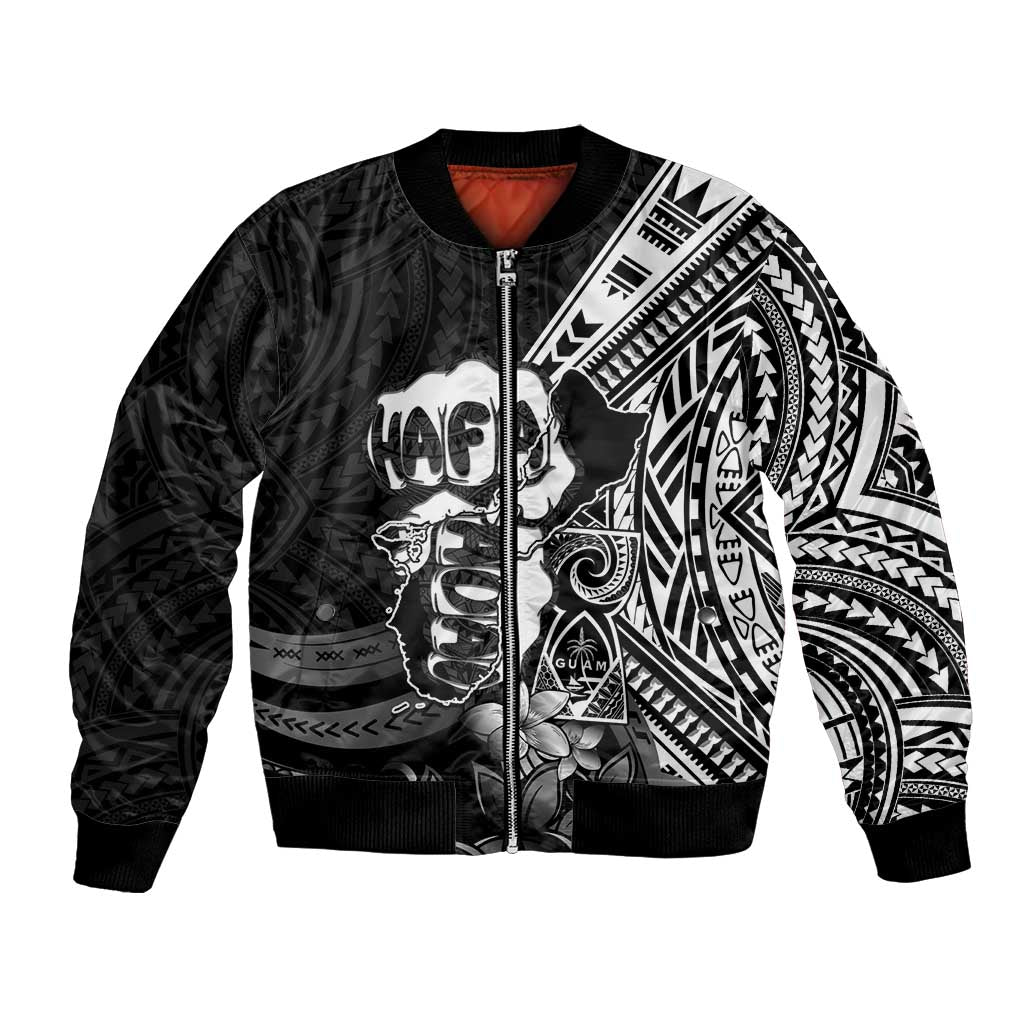 Hafa Adai Guam Discovery Day Bomber Jacket Chamorro Latte Stone Hand Black Version