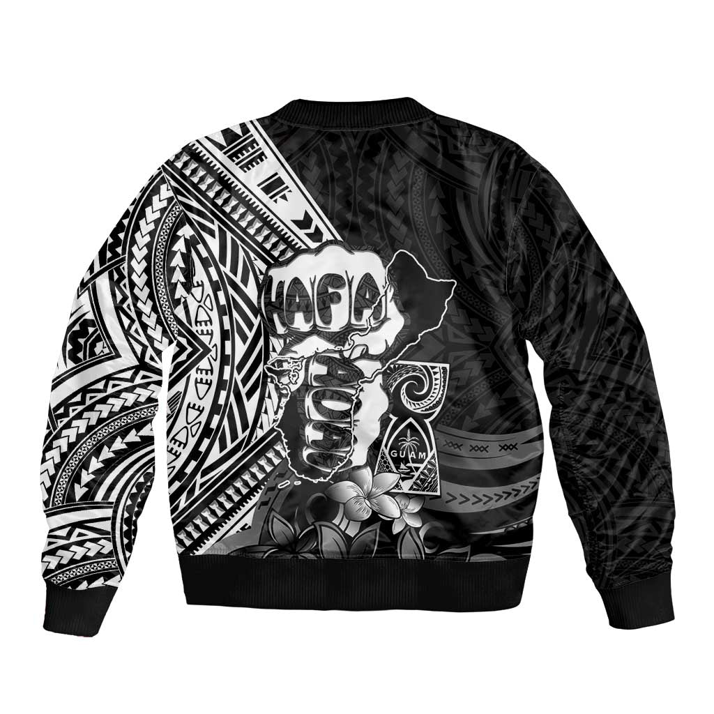 Hafa Adai Guam Discovery Day Bomber Jacket Chamorro Latte Stone Hand Black Version