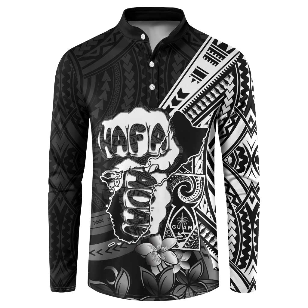 Hafa Adai Guam Discovery Day Button Sweatshirt Chamorro Latte Stone Hand Black Version