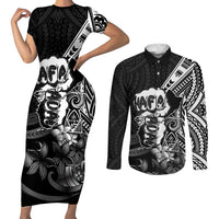 Hafa Adai Guam Discovery Day Couples Matching Short Sleeve Bodycon Dress and Long Sleeve Button Shirt Chamorro Latte Stone Hand Black Version LT14 Black - Polynesian Pride