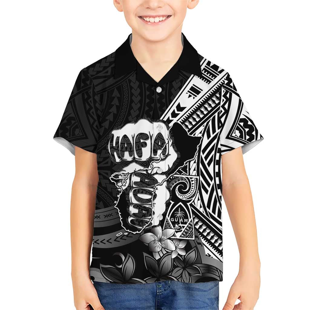 Hafa Adai Guam Discovery Day Family Matching Off Shoulder Maxi Dress and Hawaiian Shirt Chamorro Latte Stone Hand Black Version LT14 Son's Shirt Black - Polynesian Pride