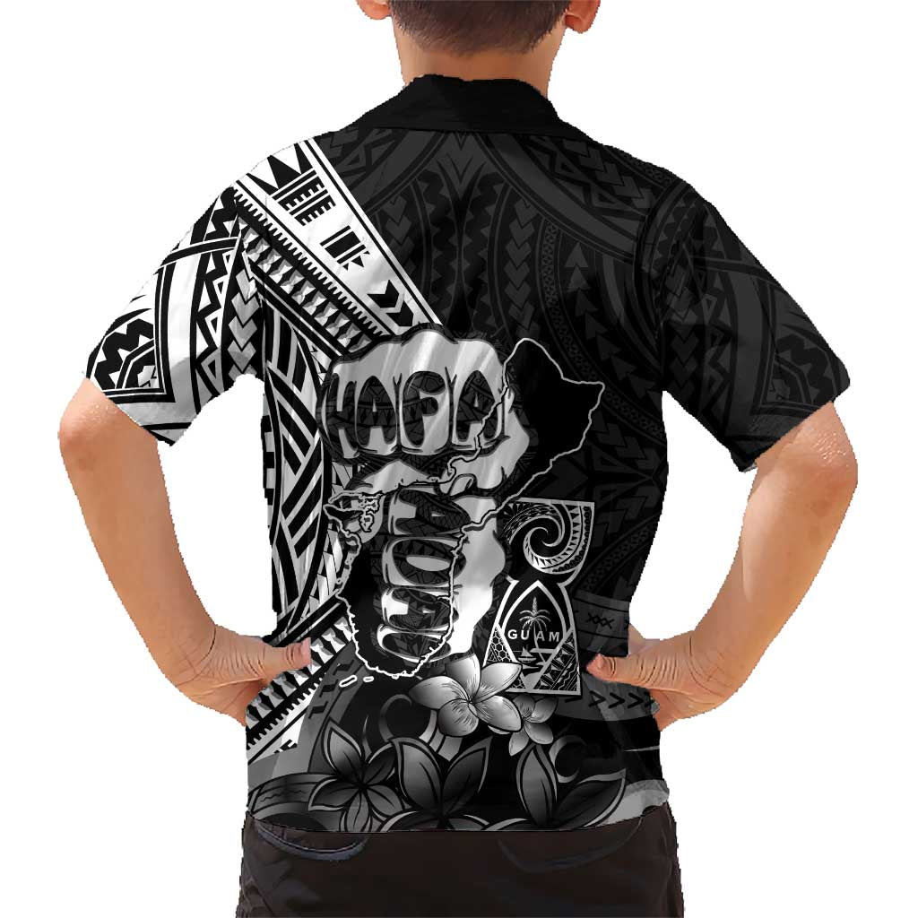 Hafa Adai Guam Discovery Day Family Matching Off Shoulder Short Dress and Hawaiian Shirt Chamorro Latte Stone Hand Black Version LT14 - Polynesian Pride