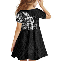 Hafa Adai Guam Discovery Day Family Matching Off Shoulder Short Dress and Hawaiian Shirt Chamorro Latte Stone Hand Black Version LT14 - Polynesian Pride